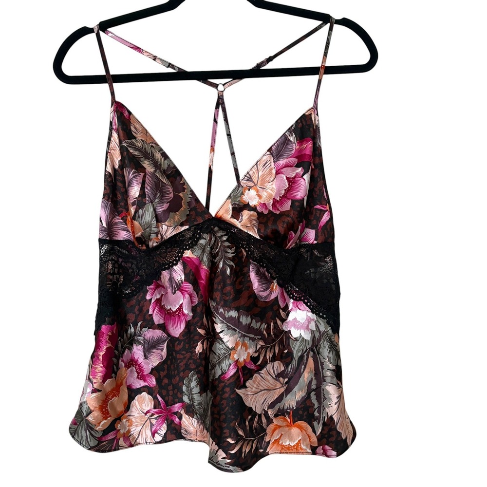 Womens Small Flowy Satin Top Multicolor Floral Lace Coquette Romantic Y2K